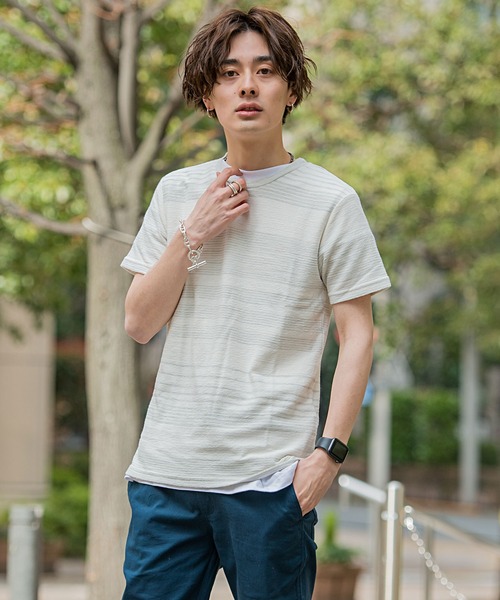 SILVER BULLET(シルバーバレット)の「『vicci/ヴィッチ』ボーダー柄裏毛クルーネック半袖Tシャツ(Tシャツ/カットソー・メンズ・レッド/グレー系その他2/グレー/マルチ/ブルー系その他/ホワイト/グレー系その他/ネイビー/ブルー系その他2・L/M)」の4枚目の写真