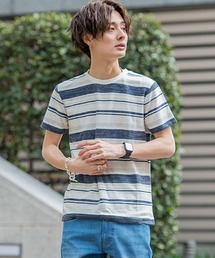 『vicci/ヴィッチ』ボーダー柄裏毛クルーネック半袖Tシャツ