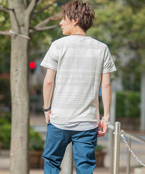 SILVER BULLET(シルバーバレット)の「『vicci/ヴィッチ』ボーダー柄裏毛クルーネック半袖Tシャツ(Tシャツ/カットソー・メンズ・レッド/グレー系その他2/グレー/マルチ/ブルー系その他/ホワイト/グレー系その他/ネイビー/ブルー系その他2・L/M)」の14枚目の写真
