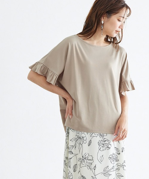 Pierrot(ピエロ)の「●フリル袖デザインTシャツ(Tシャツ/カットソー・レディース・ブラック/オフホワイト/ピンク/ブルー/モカ/グレイッシュベージュ/グリーン/ラベンダー/ベージュ・M/L)」の10枚目の写真