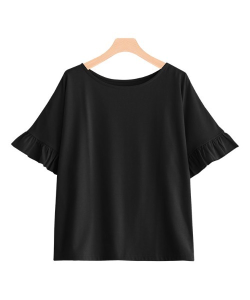 Pierrot(ピエロ)の「●フリル袖デザインTシャツ(Tシャツ/カットソー・レディース・ブラック/オフホワイト/ピンク/ブルー/モカ/グレイッシュベージュ/グリーン/ラベンダー/ベージュ・M/L)」の16枚目の写真