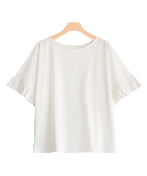 Pierrot(ピエロ)の「●フリル袖デザインTシャツ(Tシャツ/カットソー・レディース・ブラック/オフホワイト/ピンク/ブルー/モカ/グレイッシュベージュ/グリーン/ラベンダー/ベージュ・M/L)」の18枚目の写真