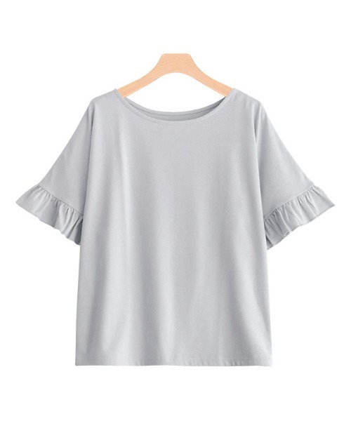 Pierrot(ピエロ)の「●フリル袖デザインTシャツ(Tシャツ/カットソー・レディース・ブラック/オフホワイト/ピンク/ブルー/モカ/グレイッシュベージュ/グリーン/ラベンダー/ベージュ・M/L)」の19枚目の写真