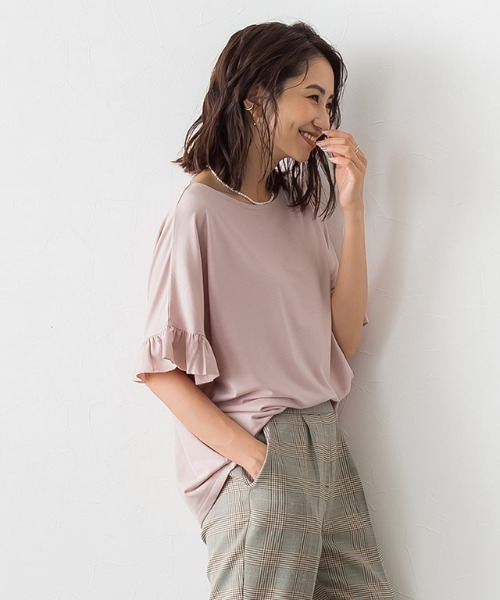 Pierrot(ピエロ)の「●フリル袖デザインTシャツ(Tシャツ/カットソー・レディース・ブラック/オフホワイト/ピンク/ブルー/モカ/グレイッシュベージュ/グリーン/ラベンダー/ベージュ・M/L)」の21枚目の写真