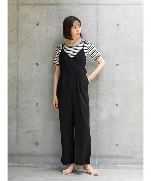 koe（コエ）の「ドライタッチポリトロサロペット*（サロペット/オーバーオール・レディース・ブラック/ライトベージュ/ベージュ・L/M）」の5枚目の写真