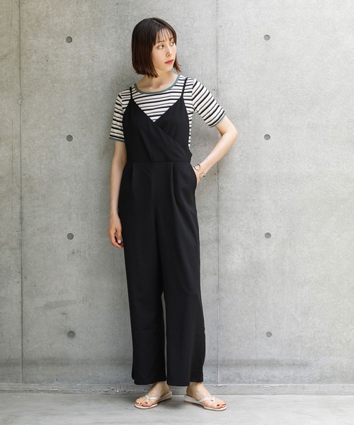 koe（コエ）の「ドライタッチポリトロサロペット*（サロペット/オーバーオール・レディース・ブラック/ライトベージュ/ベージュ・L/M）」の2枚目の写真