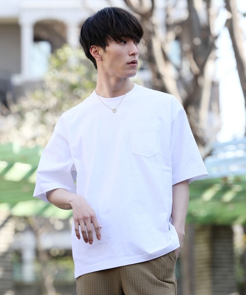 TopIsm(トップイズム)の「ワイドシルエットヘビーウェイトUSAコットンクルーネック半袖Tシャツ(Tシャツ/カットソー・メンズ・ホワイト/ブラック/ベージュ/ブルー/ライトグリーン/杢グレー/サーモンピンク・M/L/LL)」の2枚目の写真