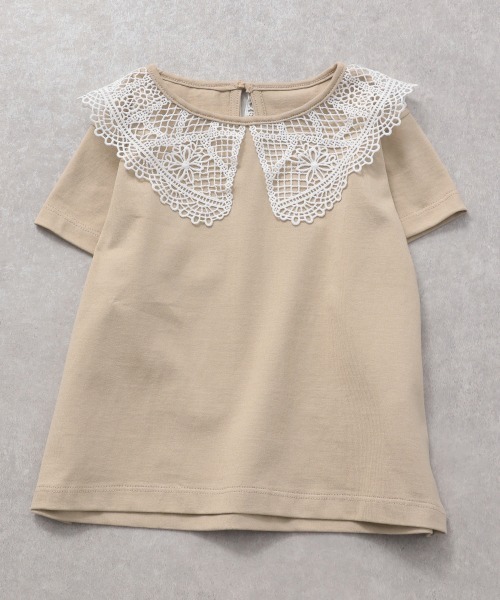 LOWRYS FARM（ローリーズファーム）の「レースエリツキＴシャツ　952941（Tシャツ/カットソー・キッズ・ベージュ/ブラック/オフホワイト・120cm/110cm/130cm）」の3枚目の写真