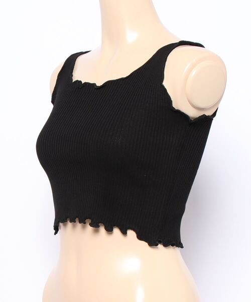 Anuenue（アヌエヌエ）の「フリルデザイン ショート丈リブタンクトップ（タンクトップ・レディース・ホワイト/ブラック/パープル/ピンク/クリーム・FREE）」の7枚目の写真