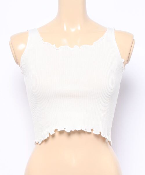 Anuenue（アヌエヌエ）の「フリルデザイン ショート丈リブタンクトップ（タンクトップ・レディース・ホワイト/ブラック/パープル/ピンク/クリーム・FREE）」の9枚目の写真