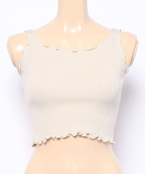 Anuenue（アヌエヌエ）の「フリルデザイン ショート丈リブタンクトップ（タンクトップ・レディース・ホワイト/ブラック/パープル/ピンク/クリーム・FREE）」の10枚目の写真