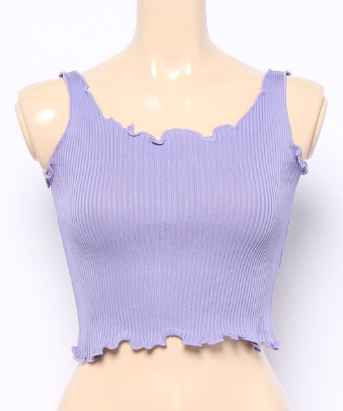 Anuenue（アヌエヌエ）の「フリルデザイン ショート丈リブタンクトップ（タンクトップ・レディース・ホワイト/ブラック/パープル/ピンク/クリーム・FREE）」の11枚目の写真