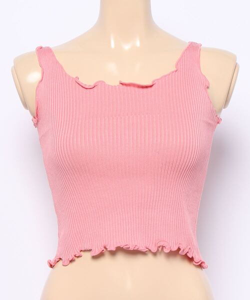 Anuenue（アヌエヌエ）の「フリルデザイン ショート丈リブタンクトップ（タンクトップ・レディース・ホワイト/ブラック/パープル/ピンク/クリーム・FREE）」の12枚目の写真