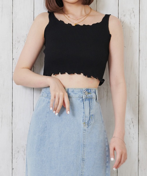 Anuenue（アヌエヌエ）の「フリルデザイン ショート丈リブタンクトップ（タンクトップ・レディース・ホワイト/ブラック/パープル/ピンク/クリーム・FREE）」の22枚目の写真