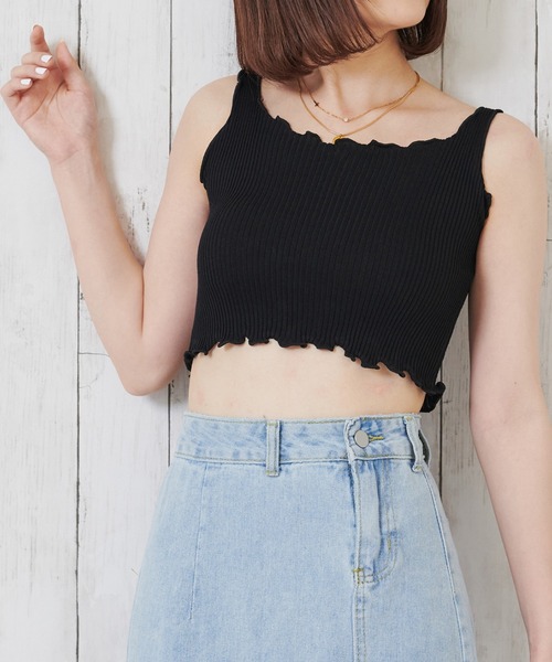 Anuenue（アヌエヌエ）の「フリルデザイン ショート丈リブタンクトップ（タンクトップ・レディース・ホワイト/ブラック/パープル/ピンク/クリーム・FREE）」の17枚目の写真