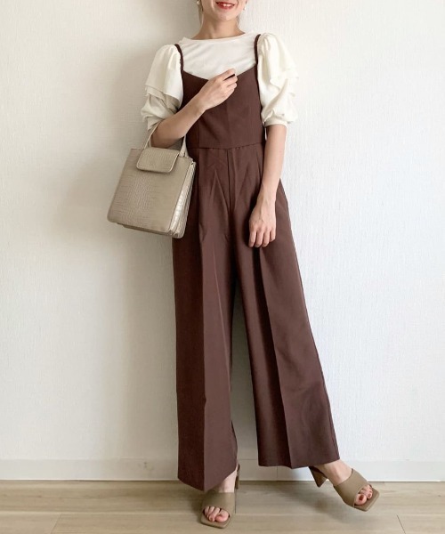 mysty woman（ミスティウーマン）の「バックデザインサロペット 218380（サロペット/オーバーオール・レディース・アイボリー/ブラウン/チャコール・FREE）」の3枚目の写真