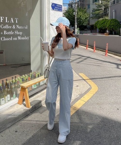SONA（ソナ）の「SONYUNARA 配色クロップ半袖ニット（Tシャツ/カットソー・レディース・スカイブルー/ブラック/パープル・FREE）」の11枚目の写真