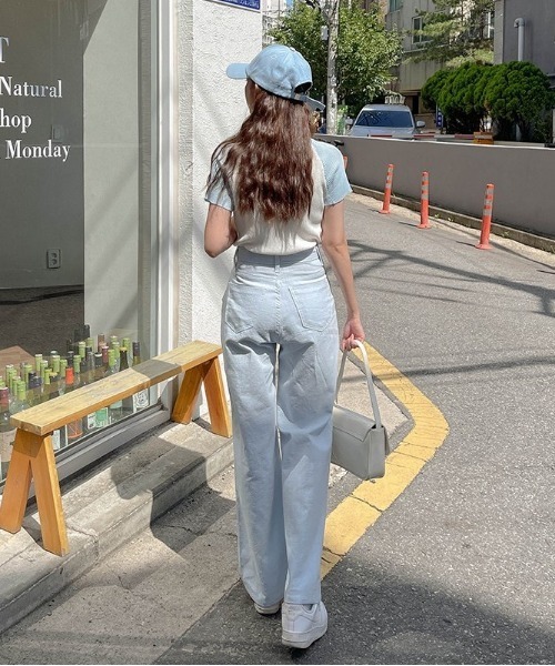 SONA（ソナ）の「SONYUNARA 配色クロップ半袖ニット（Tシャツ/カットソー・レディース・スカイブルー/ブラック/パープル・FREE）」の15枚目の写真
