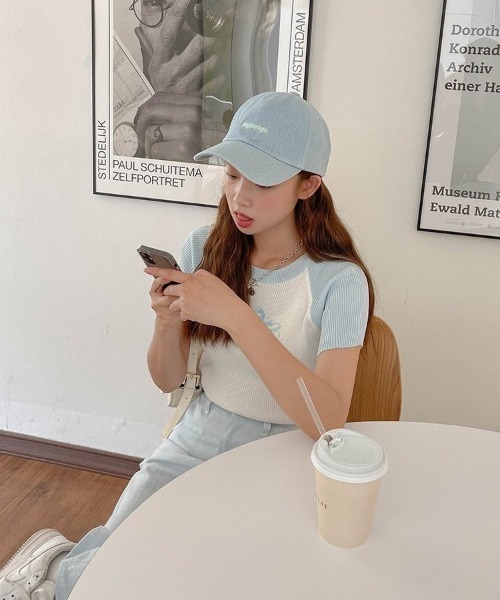 SONA（ソナ）の「SONYUNARA 配色クロップ半袖ニット（Tシャツ/カットソー・レディース・スカイブルー/ブラック/パープル・FREE）」の7枚目の写真