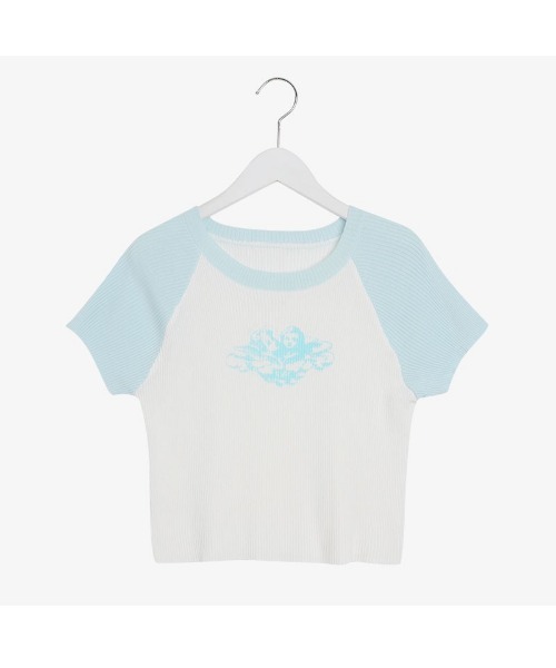 SONA（ソナ）の「SONYUNARA 配色クロップ半袖ニット（Tシャツ/カットソー・レディース・スカイブルー/ブラック/パープル・FREE）」の5枚目の写真