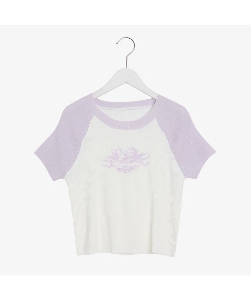 SONA（ソナ）の「SONYUNARA 配色クロップ半袖ニット（Tシャツ/カットソー・レディース・スカイブルー/ブラック/パープル・FREE）」の12枚目の写真