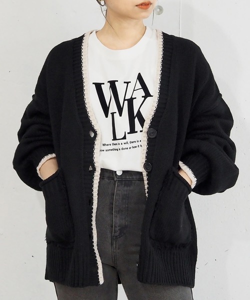 TOGAVIRILIS 黒 ニット カーディガン Vネック フリンジ風