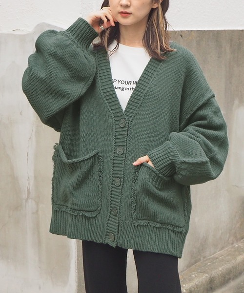 tiptop(ティップトップ)の「【選べる2デザイン】フリンジ使いVネックカーディガン(カーディガン/ボレロ・レディース・ダークグリーン/ブルー/オレンジ系その他/グレイッシュベージュ/オレンジ/イエロー/グリーン/レッド/オフホワイト/ライトブルー/ホワイト系その他/ブラック系その他/グレー系その他/グリーン系その他・FREE)」の7枚目の写真