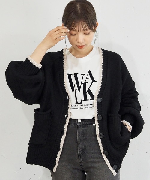 セール】【選べる2デザイン】フリンジ使いVネックカーディガン