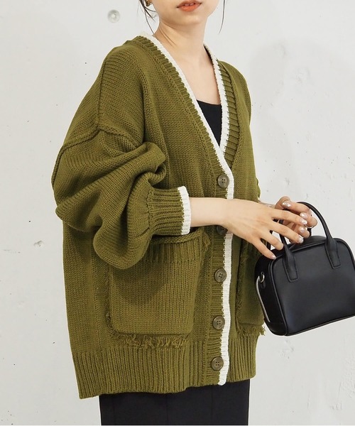 人気完売品▫︎LOEFF▫︎フリンジVネックカーディガン セール】【選べる2デザイン】フリンジ使いVネックカーディガン