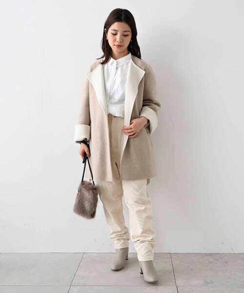 【美品】アンタイトル、ベルテッド配色ミドルリバーコート、ダブルフェイスウール現行 UNTITLED（アンタイトル）の「◇「L」ベルテッド配色ミドルリバー