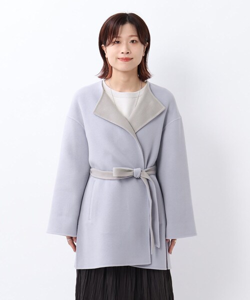 【美品】アンタイトル、ベルテッド配色ミドルリバーコート、ダブルフェイスウール現行 UNTITLED（アンタイトル）の「◇「L」ベルテッド配色ミドルリバー