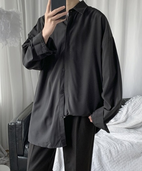 KOR(ケーオーアール)の「シルクタッチ ドロップショルダー オーバーサイズシャツ(シャツ/ブラウス・メンズ・ブラック/ブルー/ホワイト・5XL/3XL/2XL/XL/4XL/L/M)」の8枚目の写真