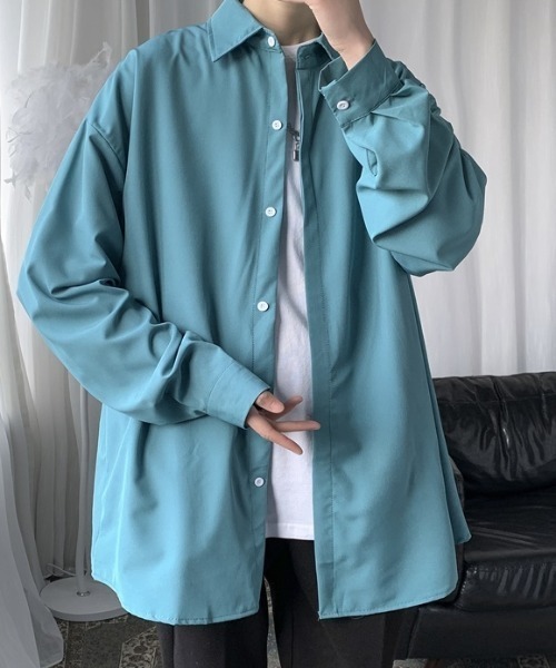 KOR(ケーオーアール)の「シルクタッチ ドロップショルダー オーバーサイズシャツ(シャツ/ブラウス・メンズ・ブラック/ブルー/ホワイト・5XL/3XL/2XL/XL/4XL/L/M)」の9枚目の写真