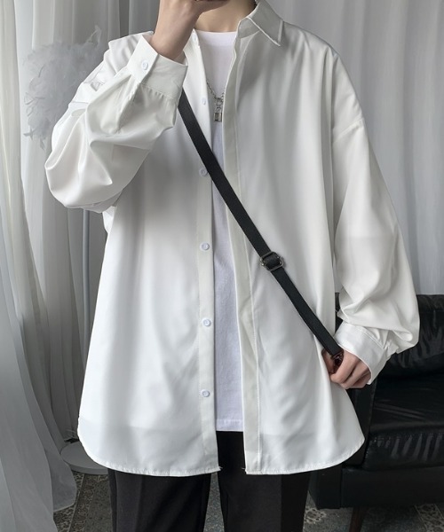 KOR(ケーオーアール)の「シルクタッチ ドロップショルダー オーバーサイズシャツ(シャツ/ブラウス・メンズ・ブラック/ブルー/ホワイト・5XL/3XL/2XL/XL/4XL/L/M)」の15枚目の写真