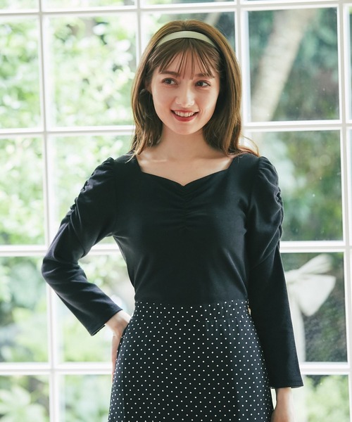 配色リボン付きパワーショルダードットドッキングワンピース ワンピース Tocco Tocco ワンピース Closet トッコ クローゼット のファッション