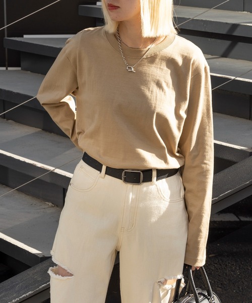 United Athle(ユナイテッドアスレ)の「袖リブ無しでストンとこなれ感【United Athle】cotton long sleeve t-shirt / コットン ロングスリーブTシャツ ロンT 5.6オンス ビッグシルエット ヘビーウェイト 5010(Tシャツ/カットソー・メンズ・ホワイト/ミックスグレー/ナチュラル/ネイビー/ブラック/ダークブラウン/ライトグリーン/パープル/カーキ/ライトオリーブ/チャコールグレー/ライトブルー/ベビーピンク/レッド・L/M/XL/XXL/S)」の7枚目の写真