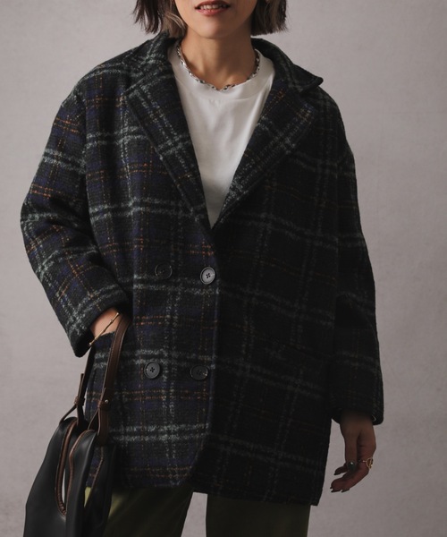 ap retro(アプレトロ)の「チェック柄ショートコート(テーラードジャケット・レディース・グリーン/ブラウン・FREE)」の16枚目の写真