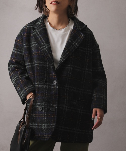 ap retro(アプレトロ)の「チェック柄ショートコート(テーラードジャケット・レディース・グリーン/ブラウン・FREE)」の17枚目の写真