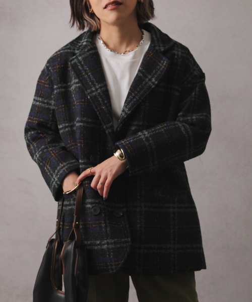 ap retro(アプレトロ)の「チェック柄ショートコート(テーラードジャケット・レディース・グリーン/ブラウン・FREE)」の18枚目の写真
