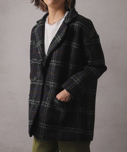 ap retro(アプレトロ)の「チェック柄ショートコート(テーラードジャケット・レディース・グリーン/ブラウン・FREE)」の20枚目の写真