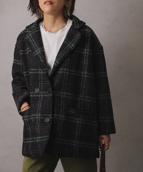 ap retro(アプレトロ)の「チェック柄ショートコート(テーラードジャケット・レディース・グリーン/ブラウン・FREE)」の22枚目の写真