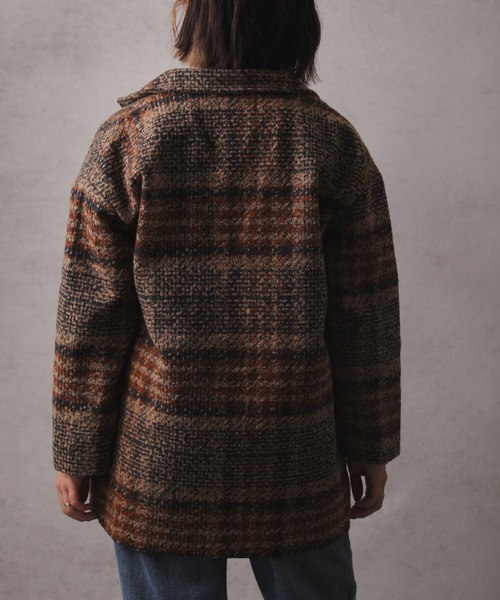 ap retro(アプレトロ)の「チェック柄ショートコート(テーラードジャケット・レディース・グリーン/ブラウン・FREE)」の10枚目の写真