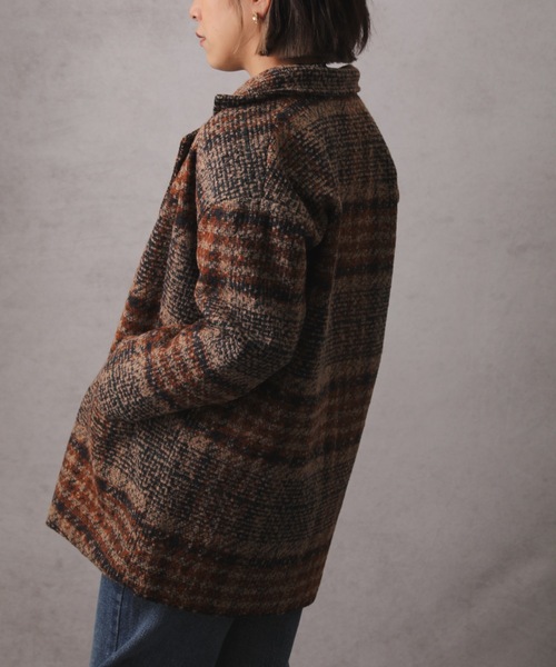 ap retro(アプレトロ)の「チェック柄ショートコート(テーラードジャケット・レディース・グリーン/ブラウン・FREE)」の9枚目の写真