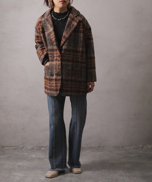 ap retro(アプレトロ)の「チェック柄ショートコート(テーラードジャケット・レディース・グリーン/ブラウン・FREE)」の11枚目の写真