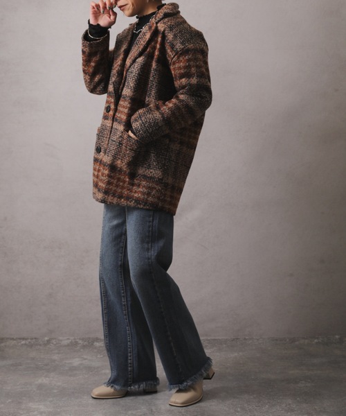 ap retro(アプレトロ)の「チェック柄ショートコート(テーラードジャケット・レディース・グリーン/ブラウン・FREE)」の13枚目の写真