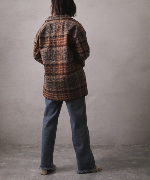 ap retro(アプレトロ)の「チェック柄ショートコート(テーラードジャケット・レディース・グリーン/ブラウン・FREE)」の14枚目の写真