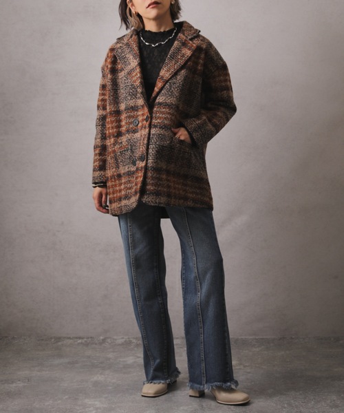 ap retro(アプレトロ)の「チェック柄ショートコート(テーラードジャケット・レディース・グリーン/ブラウン・FREE)」の12枚目の写真