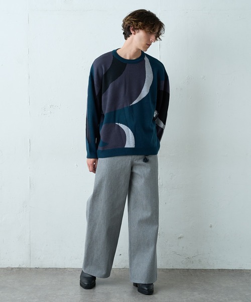 Lui's（ルイス）の「new noble柄ジャガード ビッグニット（ニット/セーター・メンズ・ブラック/グリーン・FREE）」の4枚目の写真