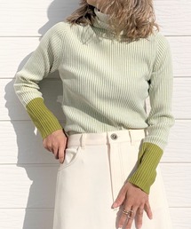 Q | バイカラーリブタートルニット(ニット/セーター)