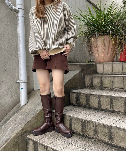 apres jour clair(アプレジュールクレア)の「【apres jour clair】ヘリンボーン柄ニット(ニット/セーター・レディース・ネイビー/モカ・X-LARGE/フリー)」の8枚目の写真